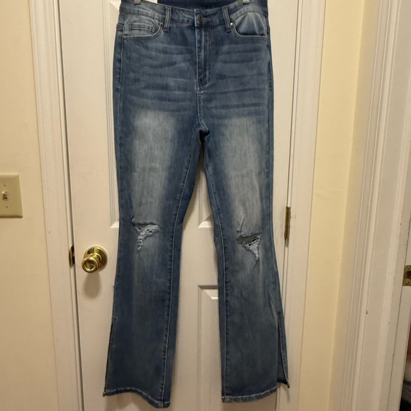 Grace & Lace Denim - Grace & Lace Split Flare Denim Distressed Women's Jeans 10 NWT